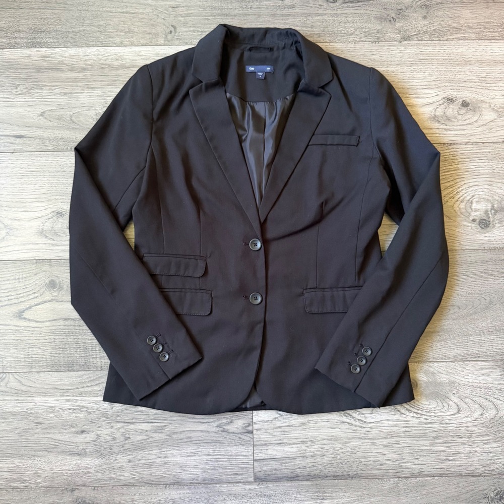 Gap Womens Black Two Button Tailored Blazer Jacket Size 8 Lined Professional